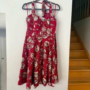 Hell Bunny Rockabilly “Day of the Dead” Crimson Skull Print pinup Dress